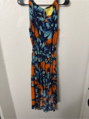 Anthropologie Maeve Seeveless Orange & Blue Floral Hawaiian Maxi Dress